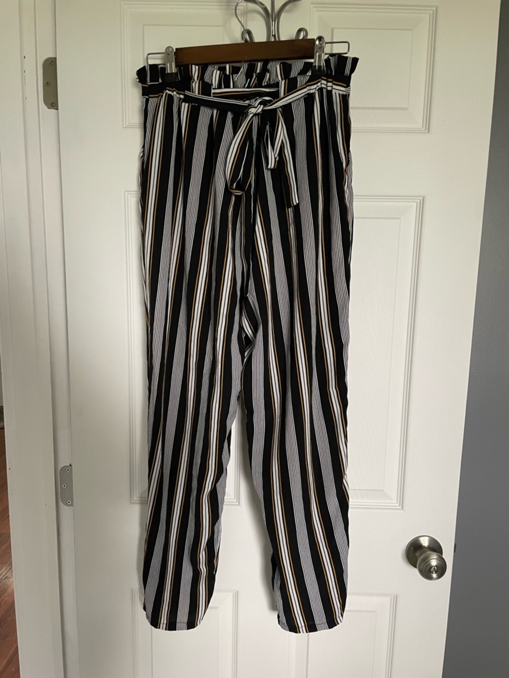 Striped Paperbag Waist Women’s Pants - Black & White